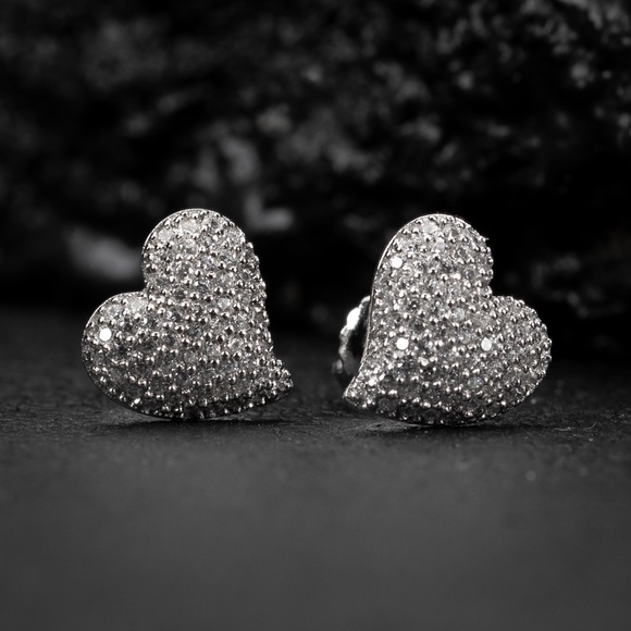 White Gold 925 Sterling Silver Womens Pretty Cute Best Heart Stud Earrings - Picture 2 of 5